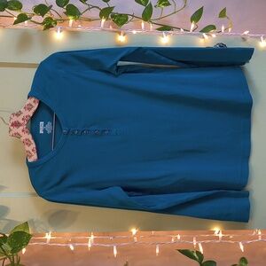 Women's Duluth Trading Co. Deep Teal Blue Henley 💯% Cotton S